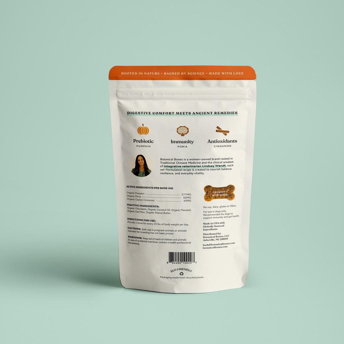 Front packaging mock-up for Botanical Bones Pumpkin Spice dog treats